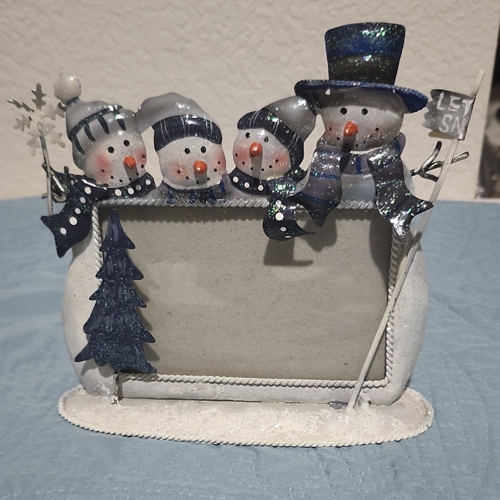 Vintage Metal Snowman Picture Frame Chistmas
